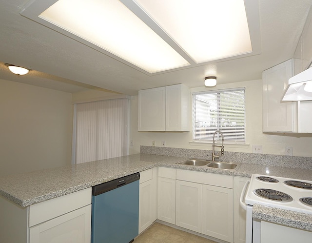 4765 N Cedar Ave Unit 105, Fresno, CA 93726 - kitchen with dishwashing machine, a sink, a peninsula, and white cabinetry