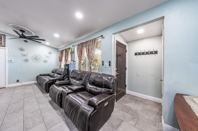 3336 N Lafayette Ave, Fresno, CA 93705 - cinema with light tile patterned flooring, a ceiling fan, recessed lighting, and baseboards