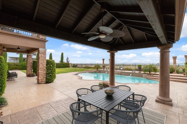 4918 W Bluff Ave, Fresno, CA 93722 - view of swimming pool with a patio, a fenced in pool, a gazebo, ceiling fan, and a fenced backyard