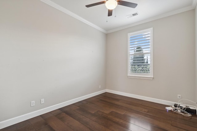 4918 W Bluff Ave, Fresno, CA 93722 - spare room featuring dark wood-style floors, visible vents, a ceiling fan, and baseboards