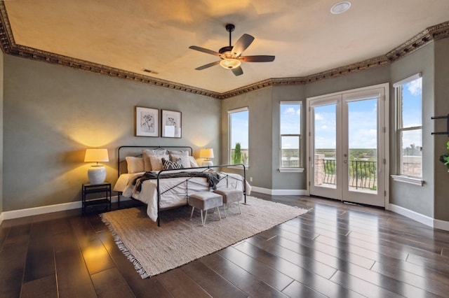 4918 W Bluff Ave, Fresno, CA 93722 - bedroom featuring access to exterior, dark wood-style flooring, visible vents, and baseboards