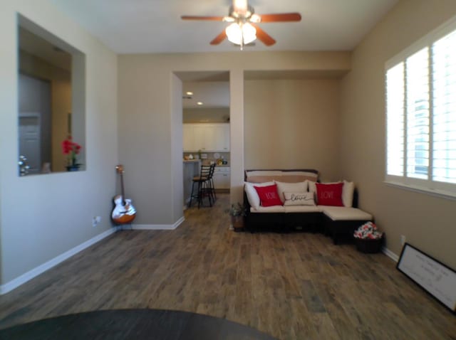 14335 Spyglass Cir, Chowchilla, CA 93610 - sitting room with ceiling fan, wood finished floors, baseboards, and recessed lighting