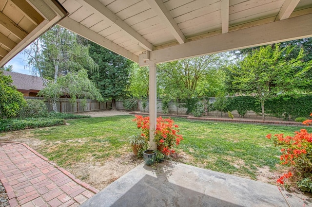 view of yard with a patio and a fenced backyard