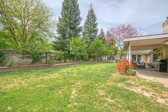 view of yard featuring a fenced backyard and a patio area