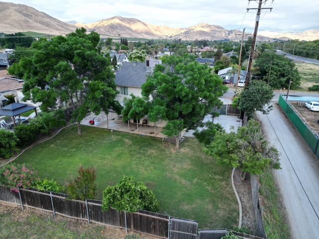 bird's eye view featuring a residential view and a mountain view
