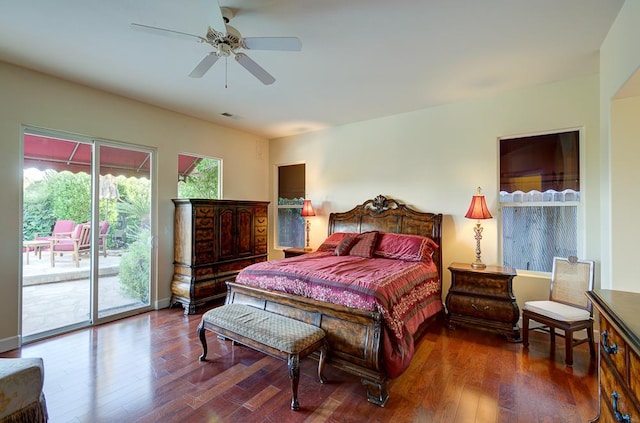 172 Omaha Ave, Clovis, CA 93619 - bedroom with access to exterior, wood finished floors, and ceiling fan