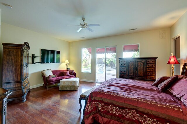 172 Omaha Ave, Clovis, CA 93619 - bedroom with wood finished floors, access to outside, baseboards, and ceiling fan