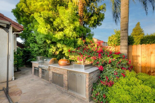 172 Omaha Ave, Clovis, CA 93619 - view of patio with grilling area, fence, and exterior kitchen