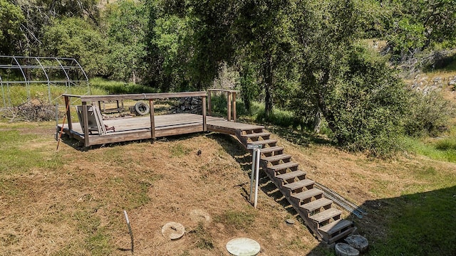 view of yard featuring a wooden deck
