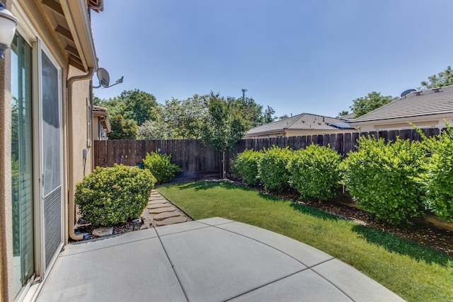 view of yard with a fenced backyard and a patio area