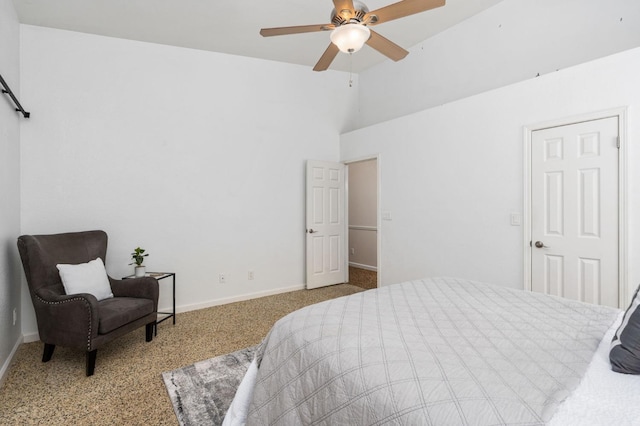 4650 W Chennault Ave, Fresno, CA 93722 - carpeted bedroom featuring baseboards, lofted ceiling, and a ceiling fan