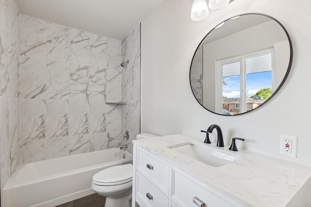 full bathroom with shower / tub combination, toilet, and vanity