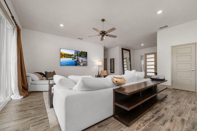 855 Groveland Ave W, Madera, CA 93636 - living area with recessed lighting, ceiling fan, visible vents, and wood finished floors