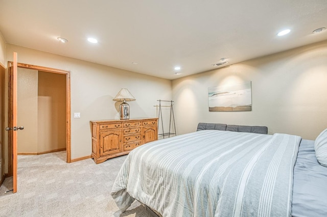 40596 Wild Iris Ln, Shaver Lake, CA 93664 - bedroom with recessed lighting, baseboards, light colored carpet, and visible vents