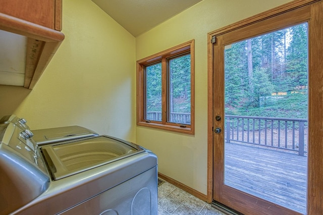 40596 Wild Iris Ln, Shaver Lake, CA 93664 - laundry room with baseboards, laundry area, and washer and clothes dryer