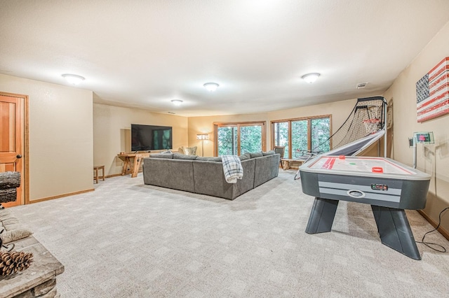40596 Wild Iris Ln, Shaver Lake, CA 93664 - recreation room featuring visible vents, carpet flooring, and baseboards