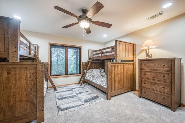 40596 Wild Iris Ln, Shaver Lake, CA 93664 - bedroom featuring baseboards, light carpet, recessed lighting, and visible vents