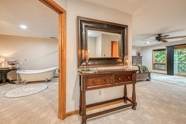 40596 Wild Iris Ln, Shaver Lake, CA 93664 - hall featuring visible vents, carpet flooring, and baseboards