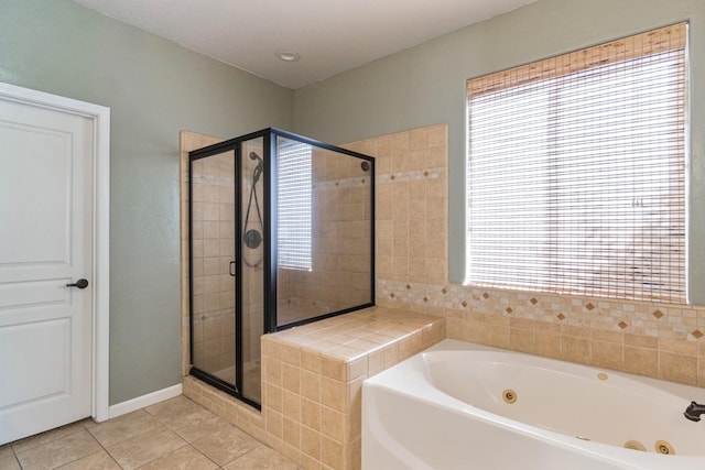 1389 Vineyard Pl, Hanford, CA 93230 - full bathroom with a tub with jets, tile patterned floors, and a shower stall