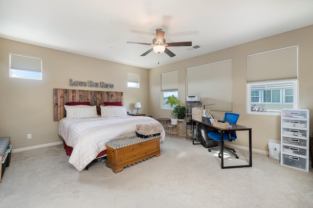 bedroom featuring visible vents, baseboards, and carpet floors
