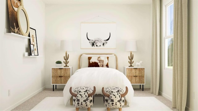 bedroom featuring baseboards and carpet