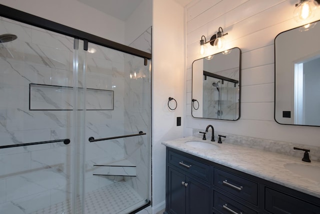 7224 N Bonadelle Ave, Fresno, CA 93720 - full bath featuring a sink, a marble finish shower, and double vanity