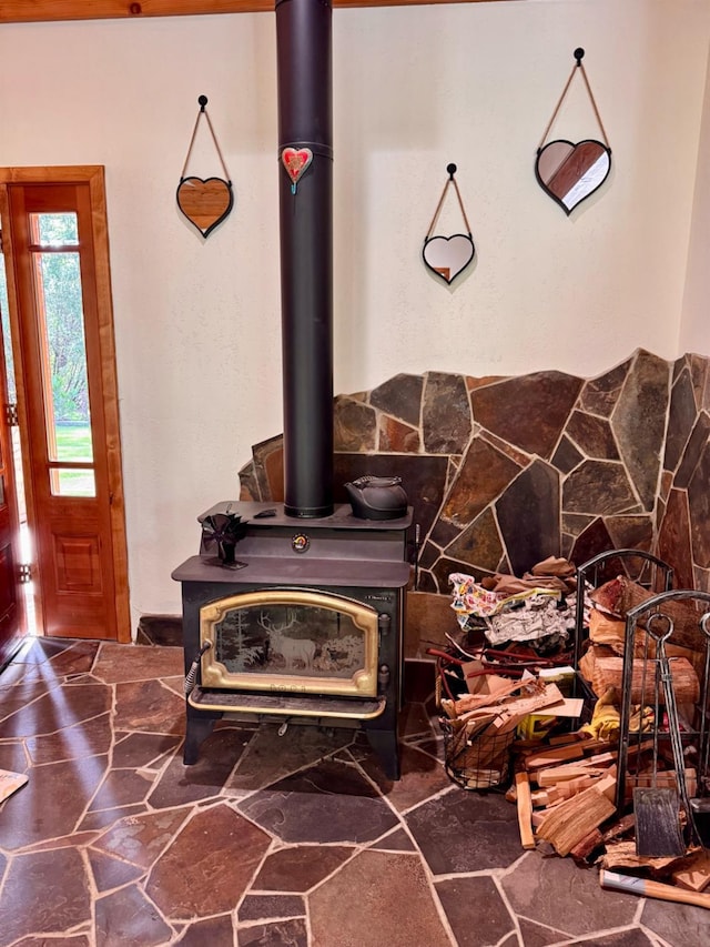 details featuring a wood stove