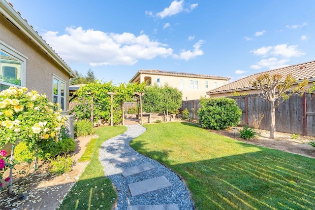 view of yard featuring a fenced backyard and a vegetable garden