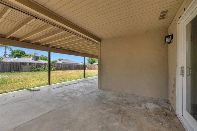 view of patio / terrace featuring a fenced backyard and visible vents