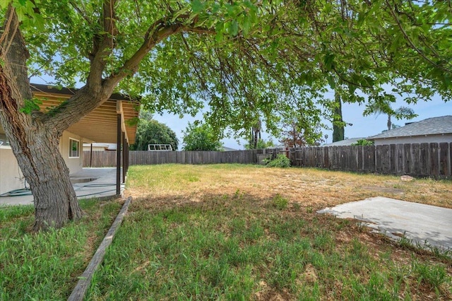 view of yard with a fenced backyard and a patio area