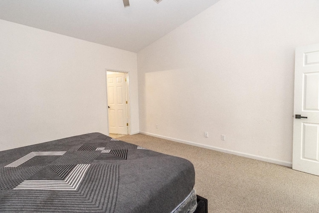 6577 E Kerckhoff Ave, Fresno, CA 93727 - carpeted bedroom featuring baseboards, a ceiling fan, and lofted ceiling
