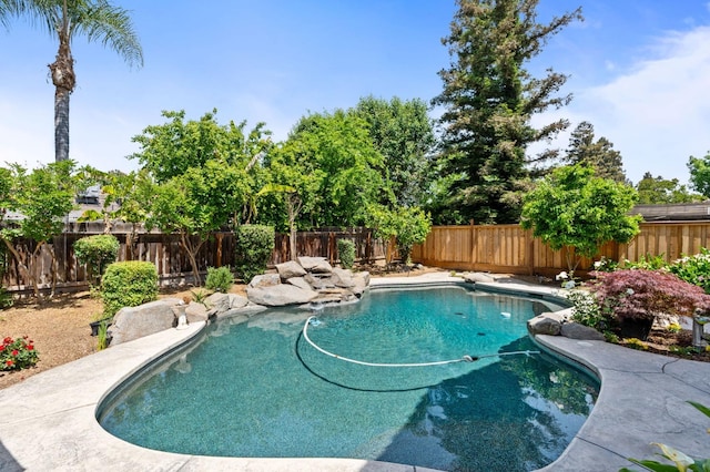 view of swimming pool with a fenced in pool and a fenced backyard