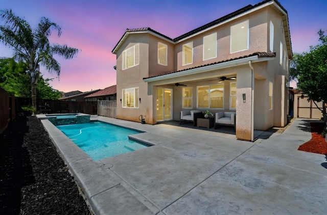 3772 Wrenwood Ave, Clovis, CA 93619 - back of property featuring a fenced backyard, a ceiling fan, a patio area, and stucco siding
