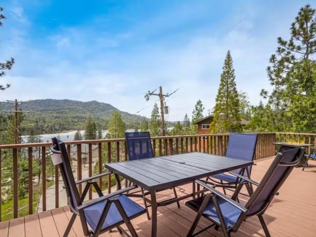 56406 Marina View Way, Bass Lake, CA 93604 - wooden terrace featuring a mountain view and outdoor dining space