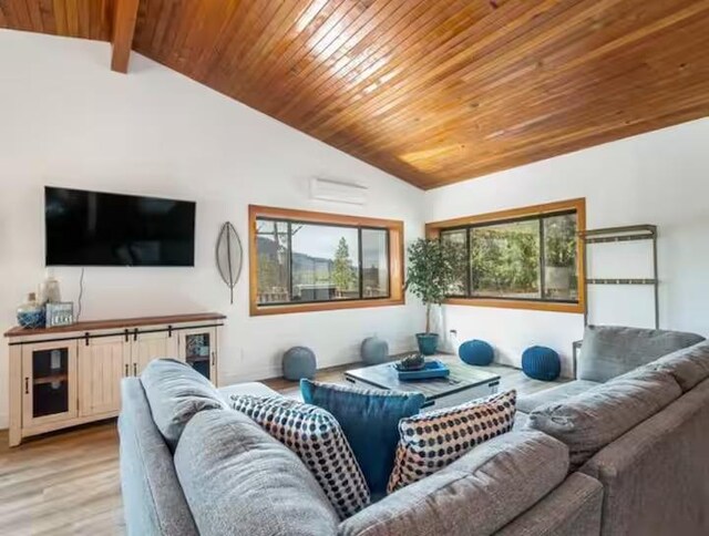 56406 Marina View Way, Bass Lake, CA 93604 - living area with light wood-style floors, baseboards, wood ceiling, and lofted ceiling