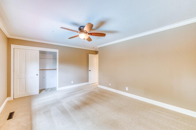 1409 W Big Sandy Rd, Fresno, CA 93711 - unfurnished bedroom featuring crown molding, baseboards, light colored carpet, and visible vents