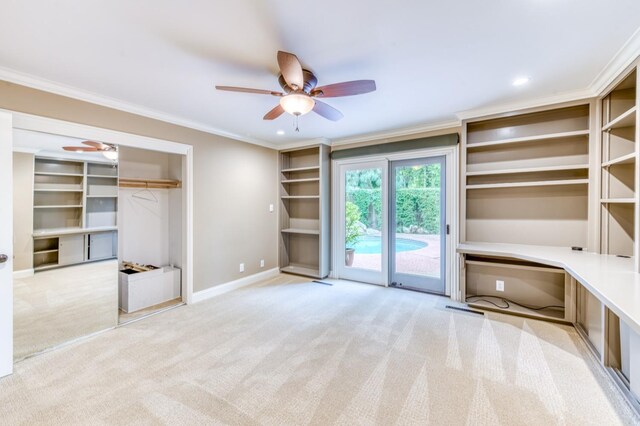 1409 W Big Sandy Rd, Fresno, CA 93711 - unfurnished office featuring ornamental molding, a ceiling fan, and carpet flooring