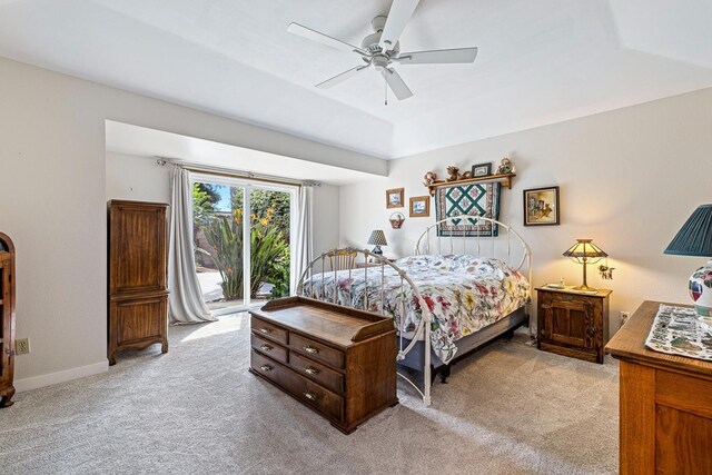 943 E Goshen Ave, Fresno, CA 93720 - bedroom with light carpet, access to outside, and a ceiling fan