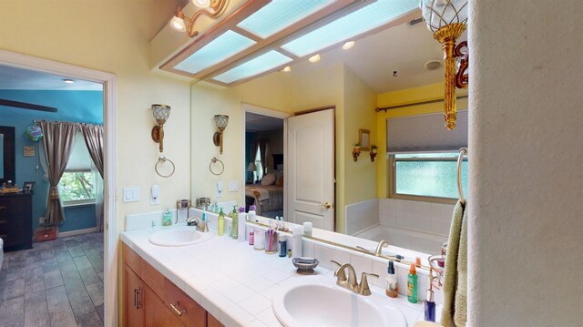 full bathroom featuring double vanity, a sink, and a healthy amount of sunlight