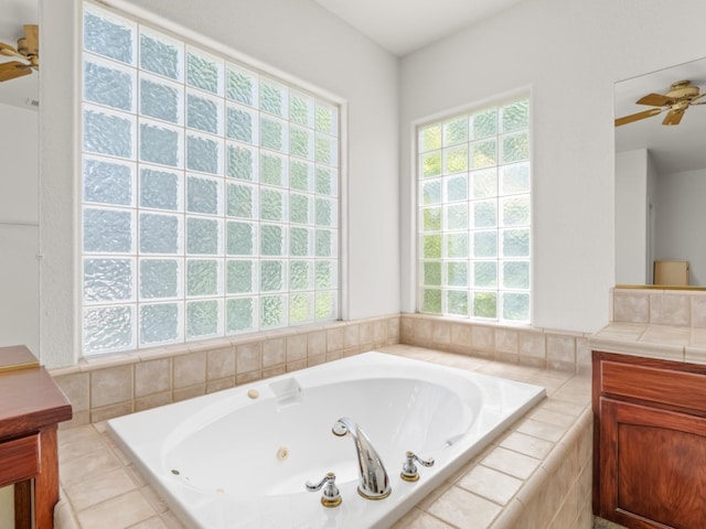 9596 N Winery Ave, Fresno, CA 93720 - full bath with vanity, a ceiling fan, and a wealth of natural light