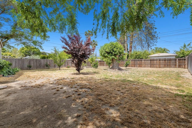view of yard with a fenced backyard