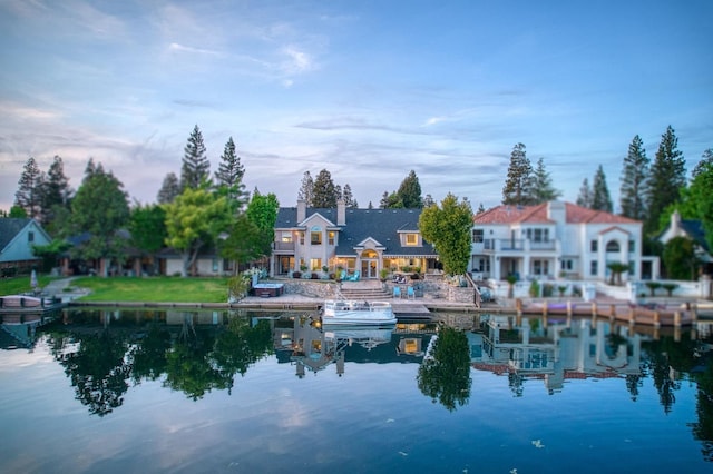 exterior space featuring a water view