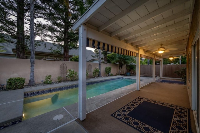 view of pool with a fenced in pool, a fenced backyard, and a patio area