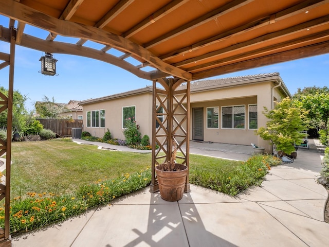 7993 N Justin Ave, Fresno, CA 93720 - view of patio / terrace featuring central AC, fence, and a pergola