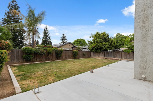 view of yard featuring a patio and a fenced backyard
