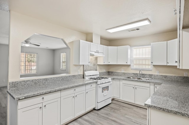 635 N San Pablo Ave, Fresno, CA 93728 - kitchen with light wood-type flooring, gas range gas stove, a sink, and under cabinet range hood