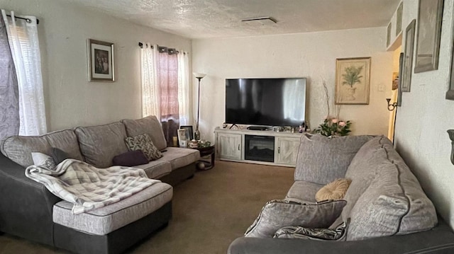 3535 E Grant Ave, Fresno, CA 93702 - carpeted living area featuring a textured ceiling