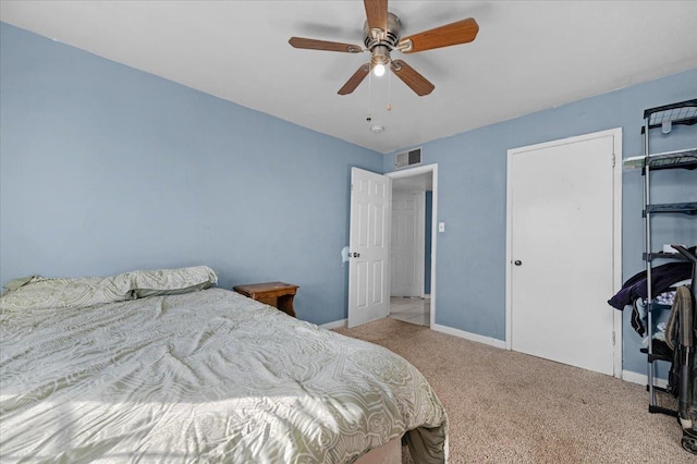 4185 E Turner Ave, Fresno, CA 93702 - bedroom featuring visible vents, carpet flooring, baseboards, and ceiling fan