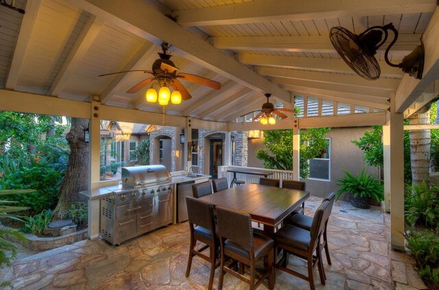71 Omaha Ave, Clovis, CA 93619 - view of patio featuring ceiling fan, outdoor dining area, and a sink