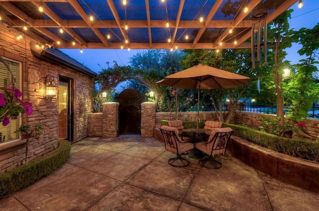 patio at night with fence